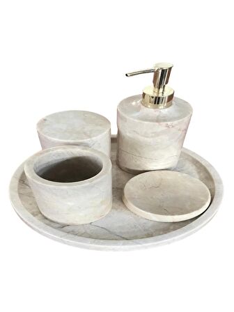 Fulla Mermer Banyo Seti Bej 5 li