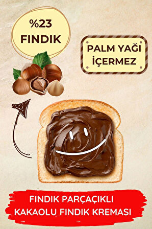 Fındık Parçacıklı Kakaolu Fındık Kreması (%23 Fındık) 800 G x 2 Adet Sürülebilir Çikolata Palm Yağı İçermez