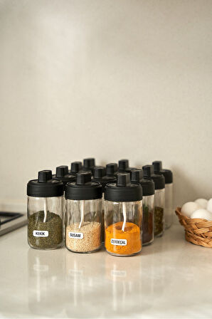 12 Parça Bianco 12'li Kendinden Kaşıklı Kilitli Kapaklı Baharat Takımı Cam