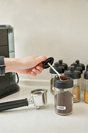 12 Parça Bianco 12'li Kendinden Kaşıklı Kilitli Kapaklı Baharat Takımı Cam