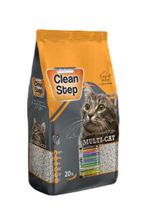 Clean Step Multi-cat Portakal Kokulu Topaklanan Ince Tane Bentonit Kedi Kumu 20 Lt