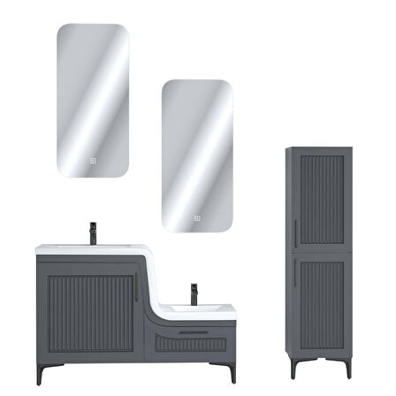 UBM Lotus Lake Kapaklı Boy Dolaplı MDF Banyo Dolabı 115 CM Antrasit