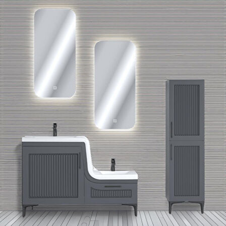 UBM Lotus Lake Kapaklı Boy Dolaplı MDF Banyo Dolabı 115 CM Antrasit