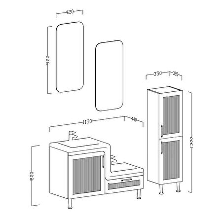 UBM Lotus Lake Kapaklı Boy Dolaplı MDF Banyo Dolabı 115 CM Antrasit