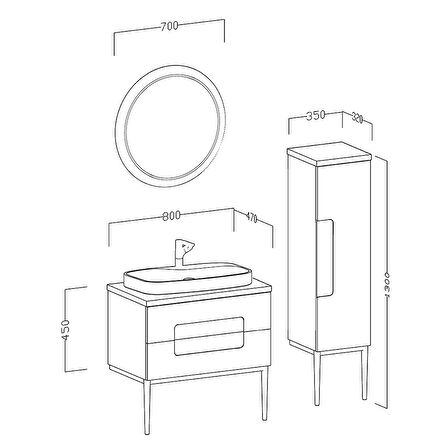 Ubm Monarc 80 Cm Lake Banyo Dolabı Antrasit
