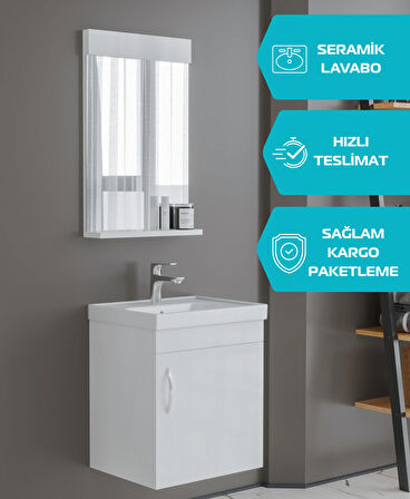 Luzia 50 Cm Banyo Dolabı (Lavabo Dahil, Ayna Dahil)