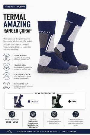 Oil Company Termal Unisex Lacivert Amazing Ranger Çorap