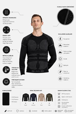 Oil Company Siyah Unisex Termal İçlik Üst Seamless III. Seviye Pro