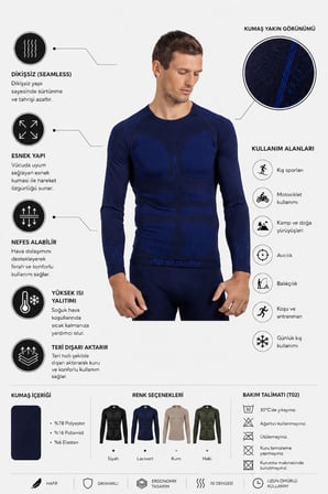 Oil Company Lacivert Unisex Termal İçlik Üst Seamless III. Seviye Pro
