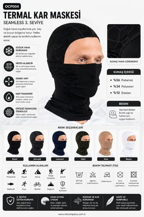 Oil Company Siyah Balaklava Termal Kar Maskesi Unisex