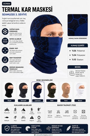 Oil Company Lacivert Balaklava Termal Kar Maskesi Unisex