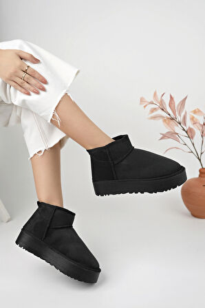 Kadın Kalın Tabanlı İçi Kürklü Bilekte Kısa Bot UG04