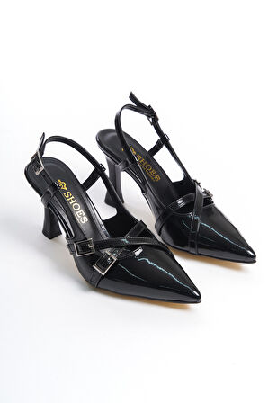 Kadın Sivri Burun Kemer Toka Detaylı Rahat Klasik Topuklu Ayakkabı Topuk 7 cm ZR01