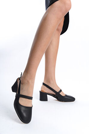 Kadın Arkası Açık Kemer Toka Detaylı Rahat 5 cm Klasik Topuklu Ayakkabı DRK020