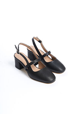 Kadın Arkası Açık Kemer Toka Detaylı Rahat 5 cm Klasik Topuklu Ayakkabı DRK020