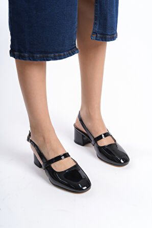 Kadın Arkası Açık Kemer Toka Detaylı Rahat 5 cm Klasik Topuklu Ayakkabı DRK020