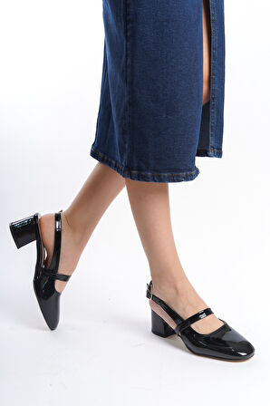 Kadın Arkası Açık Kemer Toka Detaylı Rahat 5 cm Klasik Topuklu Ayakkabı DRK020