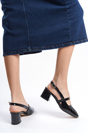 Kadın Arkası Açık Kemer Toka Detaylı Rahat 5 cm Klasik Topuklu Ayakkabı DRK020