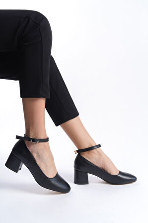 Kadın Bilekten Bağlamalı Kemerli Şık Rahat Klasik 5 cm Topuklu Ayakkabı DRK021