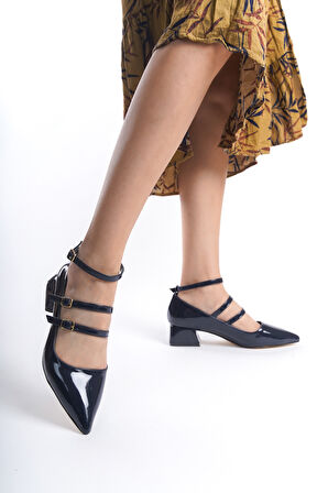 Kadın Sivri Burun Kemer Tokalı Rahat Klasik Topuklu Ayakkabı Mary Jane Topuk 5 cm ZR04