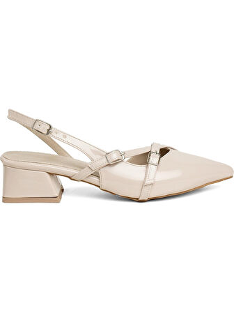 Kadın Sivri Burun Kemerli Rahat Klasik Kısa Topuklu Ayakkabı ZR06