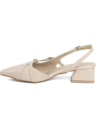 Kadın Sivri Burun Kemerli Rahat Klasik Kısa Topuklu Ayakkabı ZR06