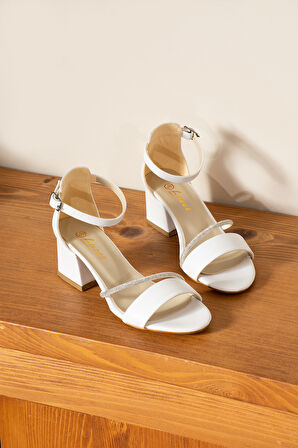 Kadın Taşlı Açık Klasik Kısa Topuklu Ayakkabı 7010