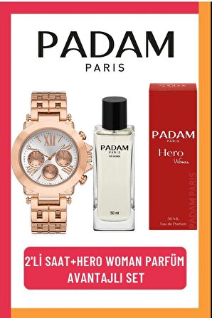 Padam Paris 2'li Hero Woman Kadın Parfüm ve Kol Saati Seti(Hediye Fırsat) PDMPRFBS06