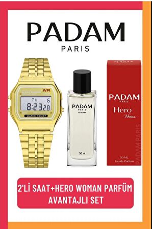 Padam Paris 2'li Hero Woman Kadın Parfüm ve Retro Kol Saati Seti(Hediye Fırsat) PDMPRFBS07