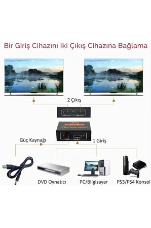 4K Ultra HD 3D 2 Port HDMI Splitter Çoğaltıcı (1 Giriş 2 Çıkış)
