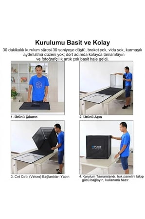 Pro 60x60 cm Profesyonel LED Işıklı Ürün Fotoğraf Çekim Çadırı (3 Fonlu Stüdyo Seti)
