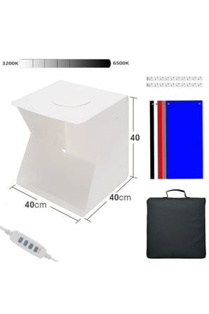 Mini Stüdyo 40x40 cm LED Işıklı Pratik Katlanabilir Ürün Fotoğraf Çekim Çadırı (Taşıma Çantalı)