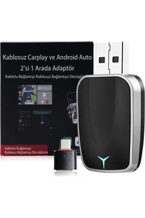 2'si 1 Arada Kablosuz CarPlay & Android Auto Mini USB Adaptör (Type-C OTG Destekli Dönüştürücü)