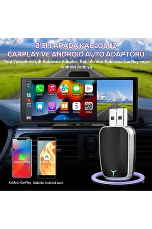 2'si 1 Arada Kablosuz CarPlay & Android Auto Mini USB Adaptör (Type-C OTG Destekli Dönüştürücü)