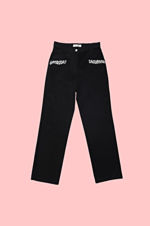 Kadın Maxence Taş Detaylı Pantolon - Siyah | 36