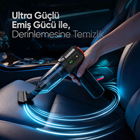 Laiser Mini, Katlanabilir LED Ekranlı 17.000 PA 3ın1 Çekme-Vakum-Üfleme Özellikli Şarjlı Araç Süpürgesi