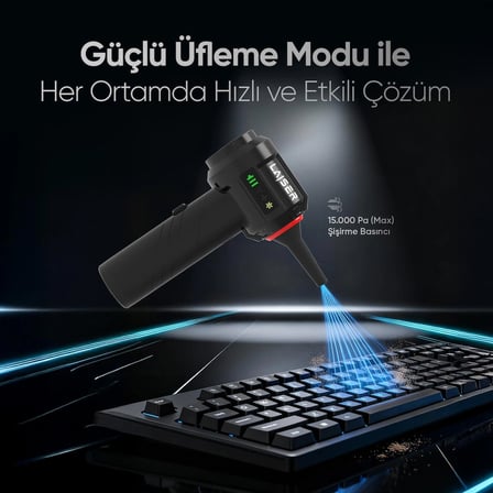 Laiser Mini, Katlanabilir LED Ekranlı 17.000 PA 3ın1 Çekme-Vakum-Üfleme Özellikli Şarjlı Araç Süpürgesi