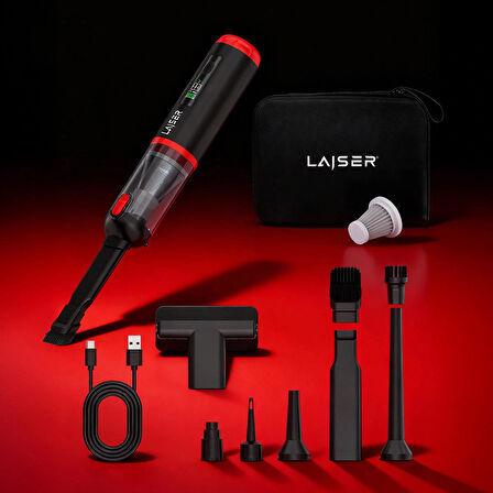 Laiser Kompakt LED Ekranlı 17.000 PA 3ın1 Çekme-Vakum-Üfleme Özellikli Şarjlı Araç Süpürgesi