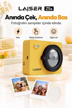 Laiser Z5s İnstant Kamera ve Fotoğraf Yazıcısı - Şipşak Fotoğraf Makinesi - Sarı