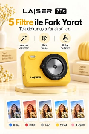 Laiser Z5s İnstant Kamera ve Fotoğraf Yazıcısı - Şipşak Fotoğraf Makinesi - Sarı