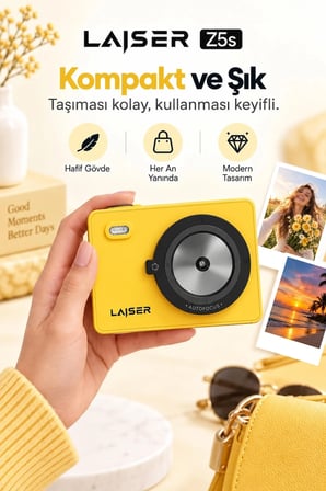 Laiser Z5s İnstant Kamera ve Fotoğraf Yazıcısı - Şipşak Fotoğraf Makinesi - Sarı