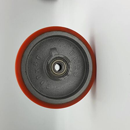 TRANSPALET TEKERİ DÖKÜM POLİÜTERAN KAPLAMALI BİLYALI RULMANLI 200 X 50 X 20