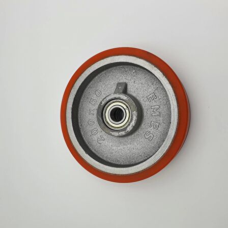 TRANSPALET TEKERİ DÖKÜM POLİÜTERAN KAPLAMALI BİLYALI RULMANLI 200 X 50 X 20