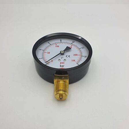 Ø 100 - 0 - 16 BAR 1/4 ALTTAN ÇIKIŞLI KURU TİP MANOMETRE