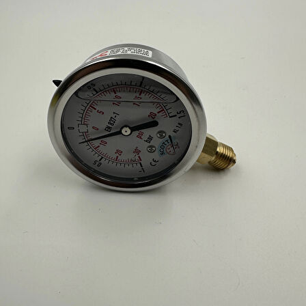 Manometre Gliserinli Alttan Çıkışlı Q63 - 0 - 1 + 1.5 Bar 1/4