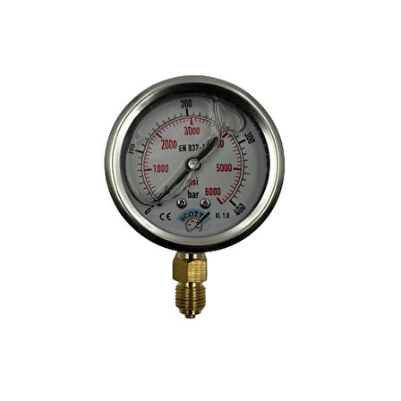 Ø 63 - 0 - 400 BAR 1/4 ALTTAN ÇIKIŞLI GLİSERİNLİ MANOMETRE