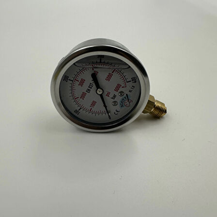 Ø 63 - 0 - 400 BAR 1/4 ALTTAN ÇIKIŞLI GLİSERİNLİ MANOMETRE