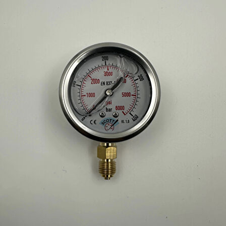 Ø 63 - 0 - 400 BAR 1/4 ALTTAN ÇIKIŞLI GLİSERİNLİ MANOMETRE