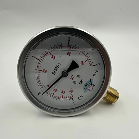 Ø 100 - 1 + 3 BAR 1/2 GLİSERİNLİ ALTTAN ÇIKIŞLI MANOMETRE