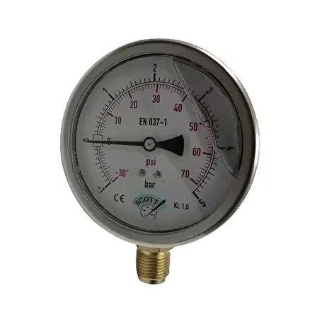 Ø 100 - 1 + 5 BAR 1/2 GLİSERİNLİ ALTTAN ÇIKIŞLI MANOMETRE